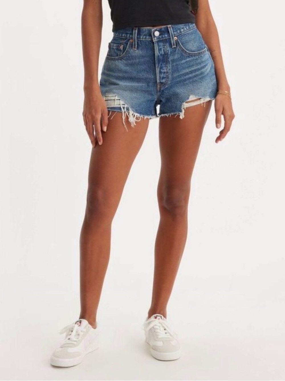 Levi's 501 button fly Distressed High-Rise Denim Shorts - Blue